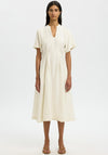 Selected Femme Marie Striped V Neck Midi Dress, Cream
