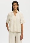 Selected Femme Marie Striped Short Sleeve Blouse, Cream