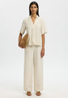 Selected Femme Marie Striped Short Sleeve Blouse, Cream