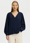 Selected Femme Fiona Deep V Long Sleeve Top, Navy