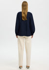 Selected Femme Fiona Deep V Long Sleeve Top, Navy