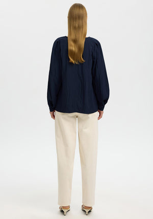 Selected Femme Fiona Deep V Long Sleeve Top, Navy