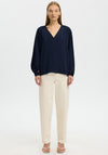Selected Femme Fiona Deep V Long Sleeve Top, Navy