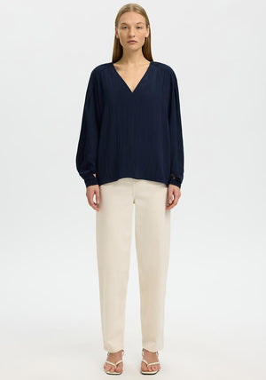 Selected Femme Fiona Deep V Long Sleeve Top, Navy