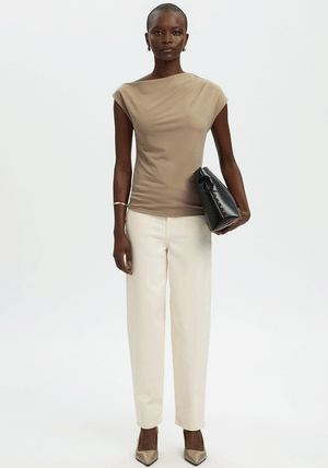 Selected Femme Molly Draped Shoulder Top, Beige