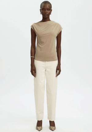 Selected Femme Molly Draped Shoulder Top, Beige