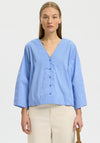 Selected Femme Deep V-Neck Striped Blouse, Blue