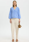 Selected Femme Deep V-Neck Striped Blouse, Blue