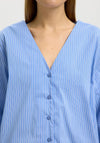 Selected Femme Deep V-Neck Striped Blouse, Blue