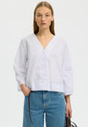 Selected Femme Deep V-Neck Striped Blouse, White
