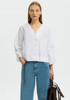 Selected Femme Deep V-Neck Striped Blouse, White