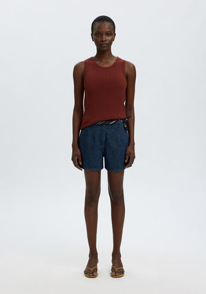 Selected Femme Hanny High Rise Denim Shorts, Dark Blue