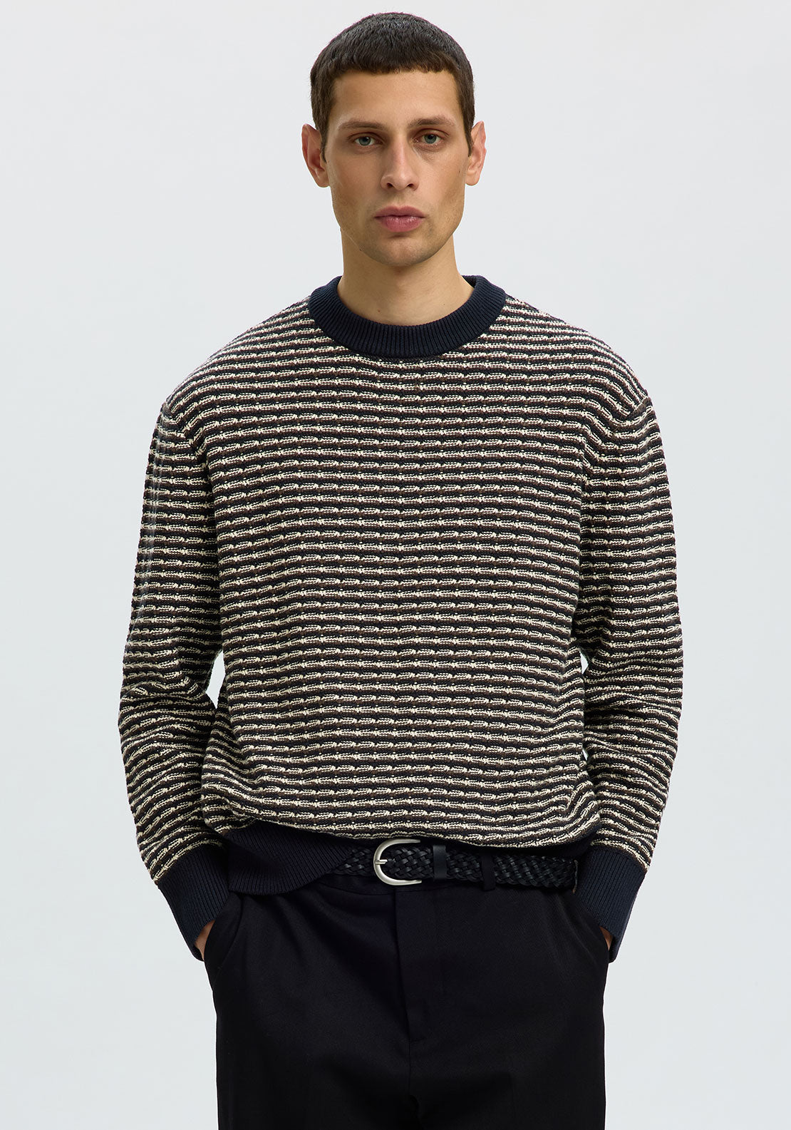 Selected Homme Darrell Structure Knit Jumper, Navy Multi
