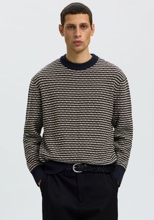 Selected Homme Darrell Structure Knit Jumper, Navy Multi