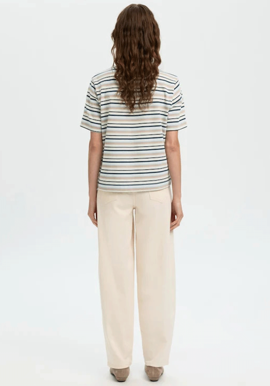 Selected Femme Essential Striped Boxy T-Shirt, Blue