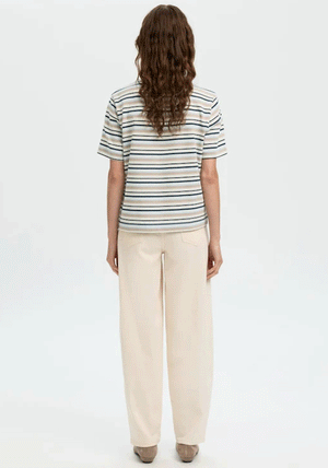 Selected Femme Essential Striped Boxy T-Shirt, Blue