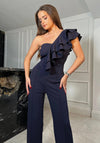 Girl In Mind Zoey Ruffled One Shoulder Jumpsuit, Navy