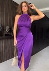 Girl In Mind Alessia Satin Halter Neck Midi Dress, Purple