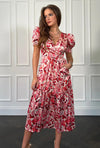Girl In Mind Maya Floral Wrap Tiered Midi Dress, Pink