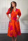 Girl In Mind Nadine Wrap Midi Dress, Pink & Orange