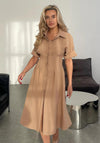 Girl In Mind Porscha Pleated Midi Shirt Dress, Beige