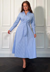 Girl In Mind Isabella Pinstripe Tie Front Midi Shirt Dress, Blue