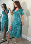 Girl In Mind Levi Angel Sleeve Split Leg Midi Dress, Green