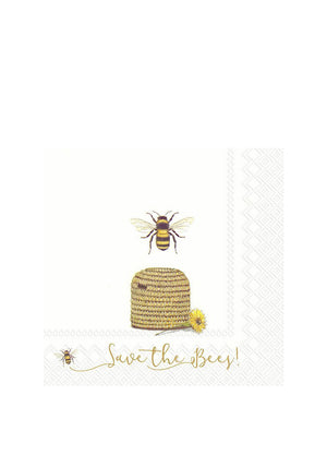 IHR Save The Bees 20 Piece Napkins, White
