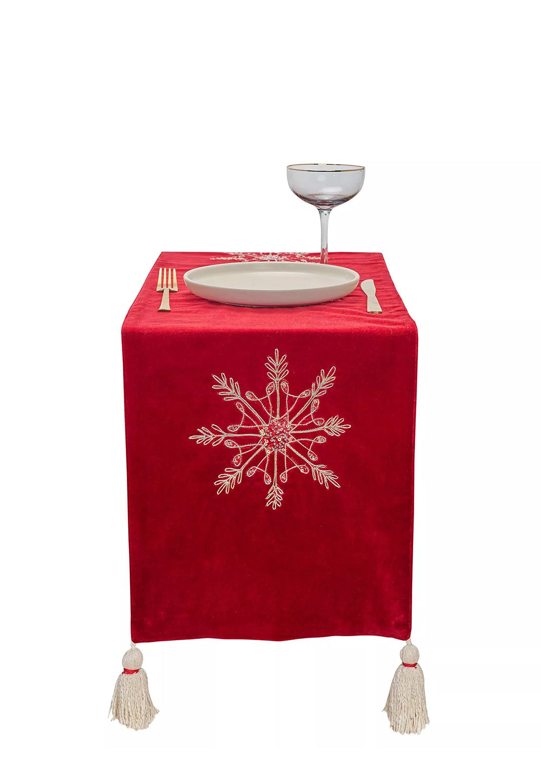 Widdop Bingham Snowflake Embroidered Table Runner, Red