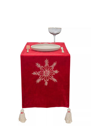 Widdop Bingham Snowflake Embroidered Table Runner, Red