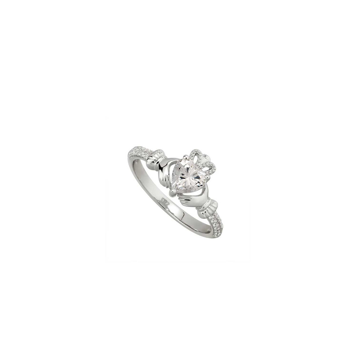 Solvar April Birthstone Claddagh Ring, Silver