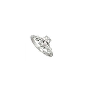 Solvar April Birthstone Claddagh Ring, Silver