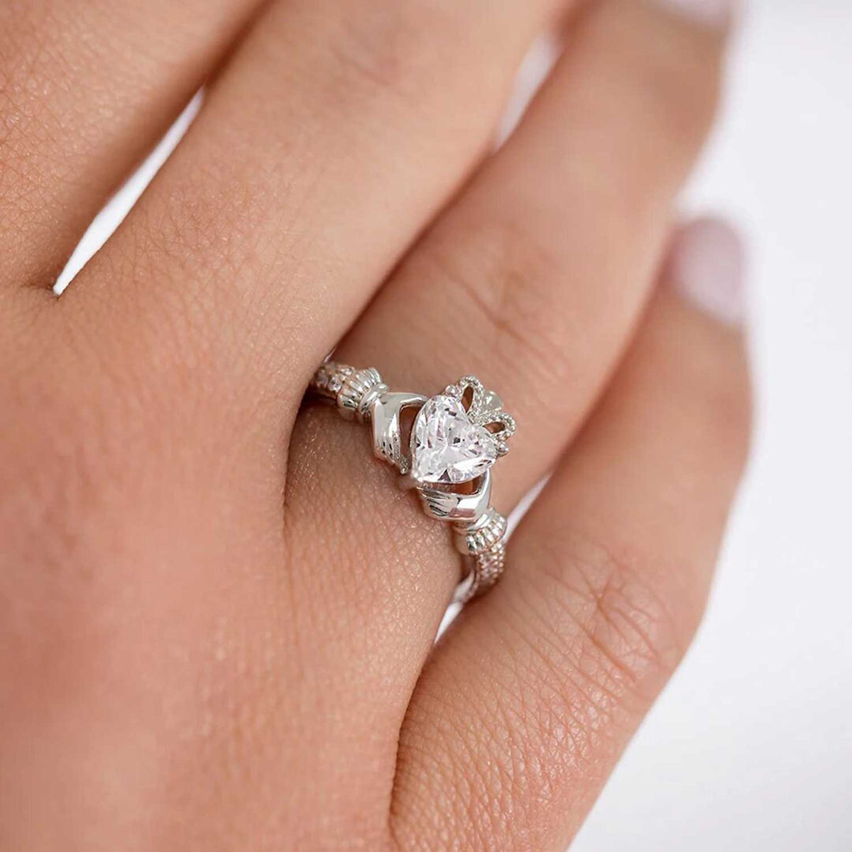 Solvar April Birthstone Claddagh Ring, Silver