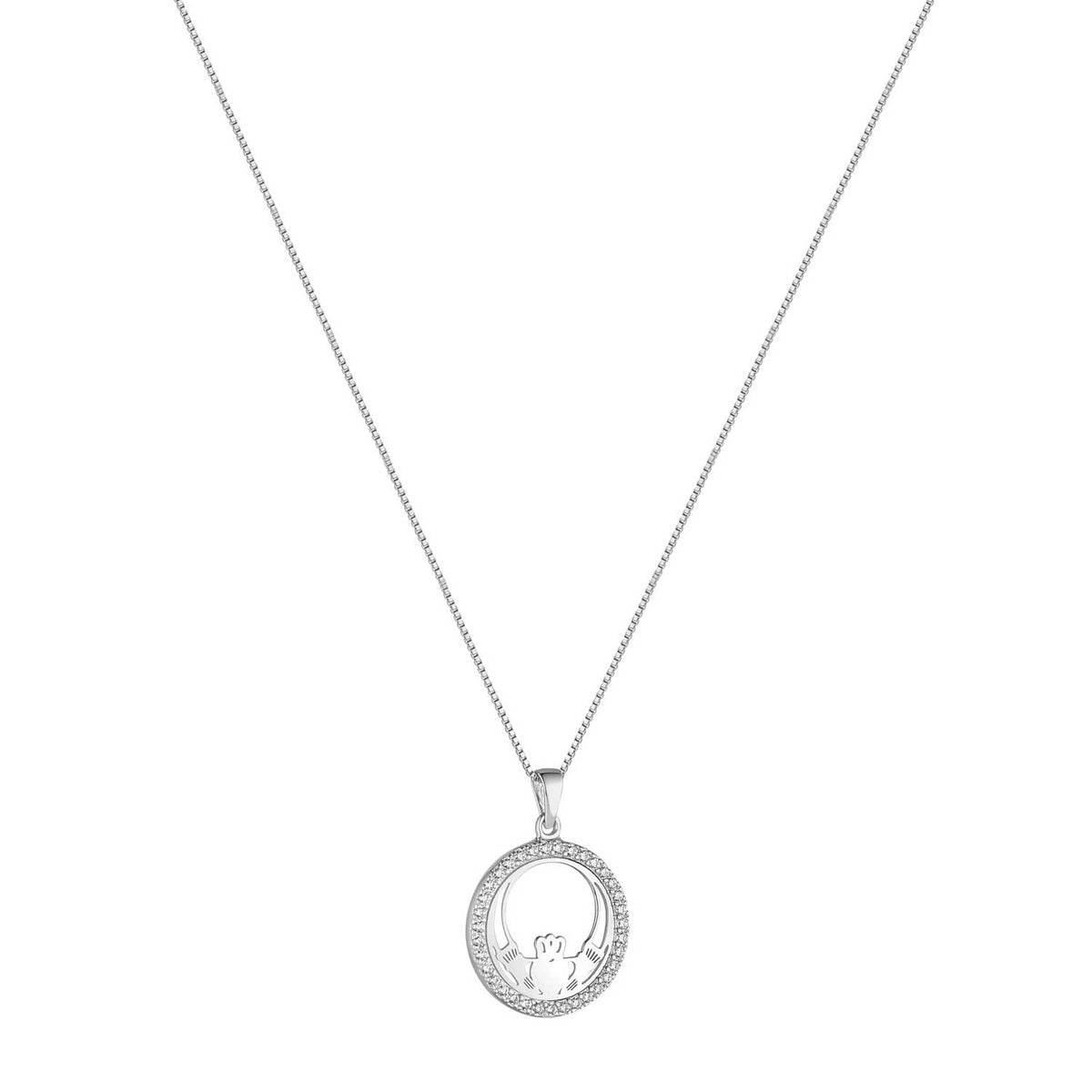 Solvar CZ Round Claddagh Necklace, Silver