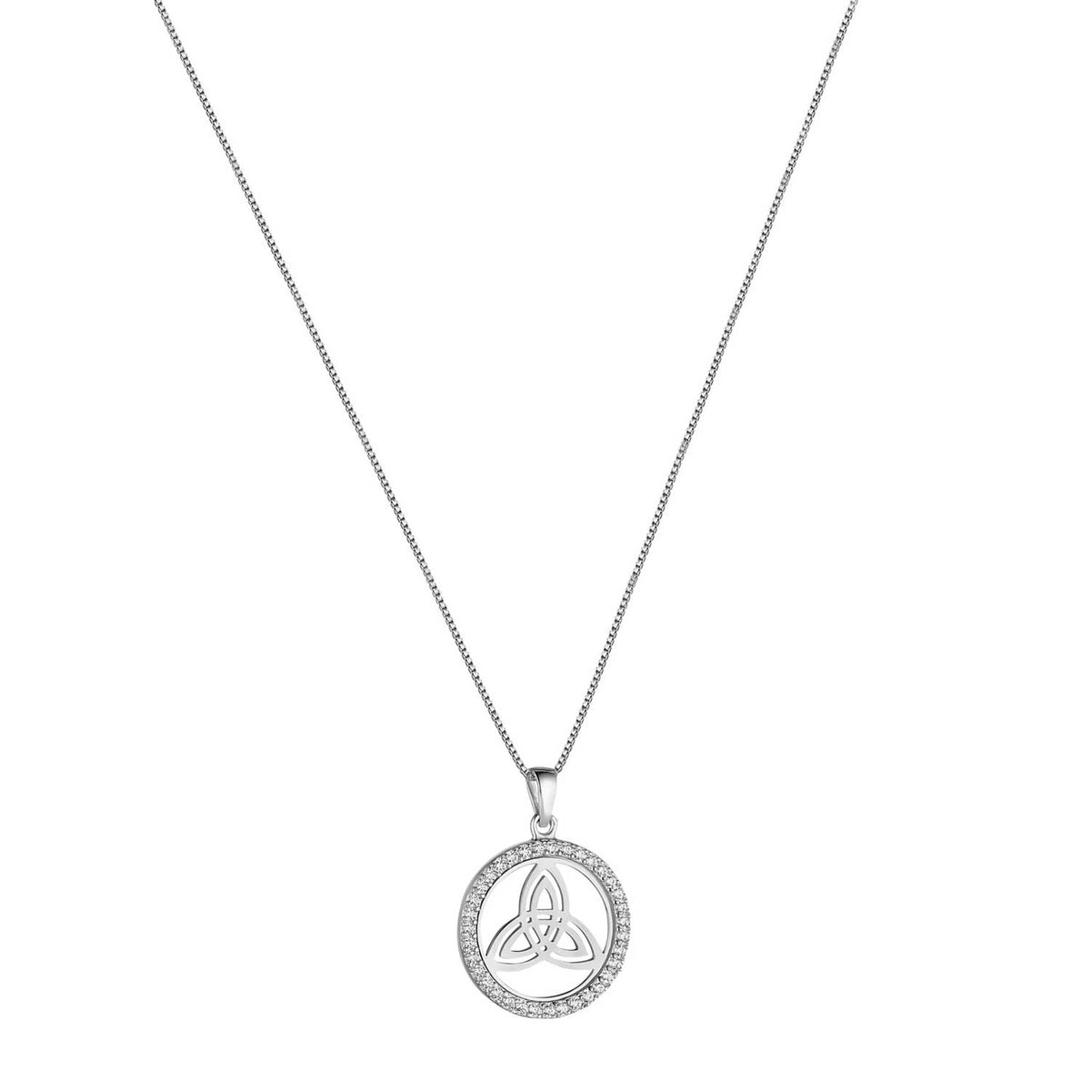 Solvar CZ Round Trinity Knot Necklace, Silver