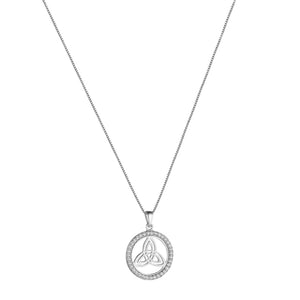 Solvar CZ Round Trinity Knot Necklace, Silver