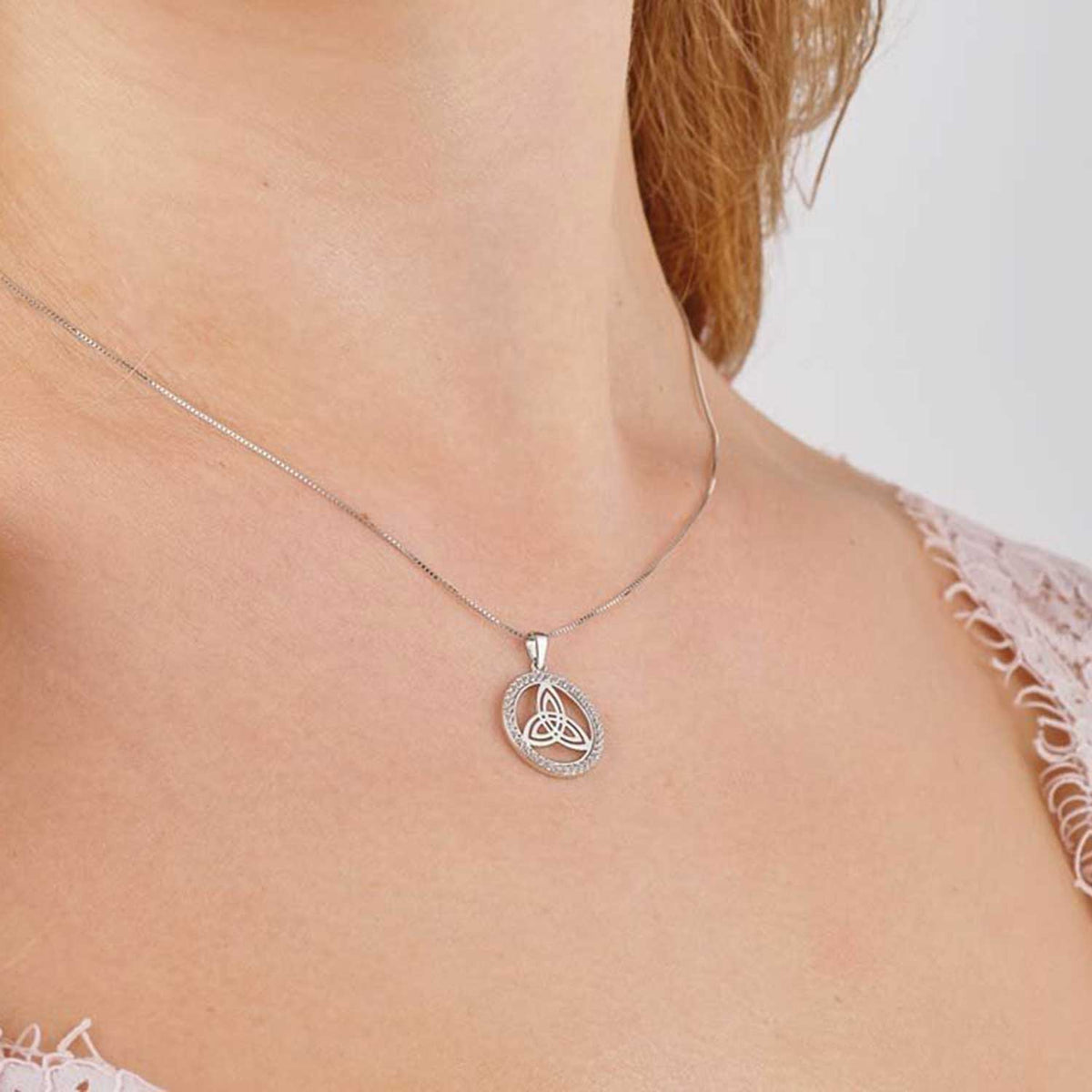 Solvar CZ Round Trinity Knot Necklace, Silver