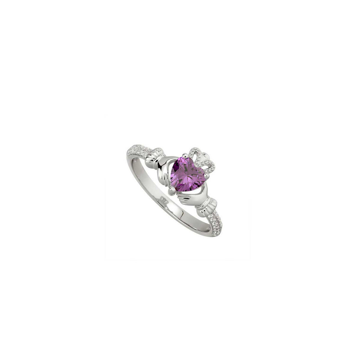 Solvar February Birthstone Claddagh Ring, Silver