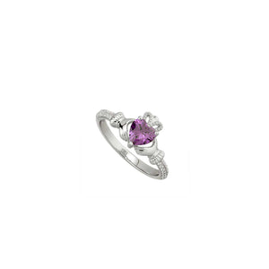 Solvar February Birthstone Claddagh Ring, Silver