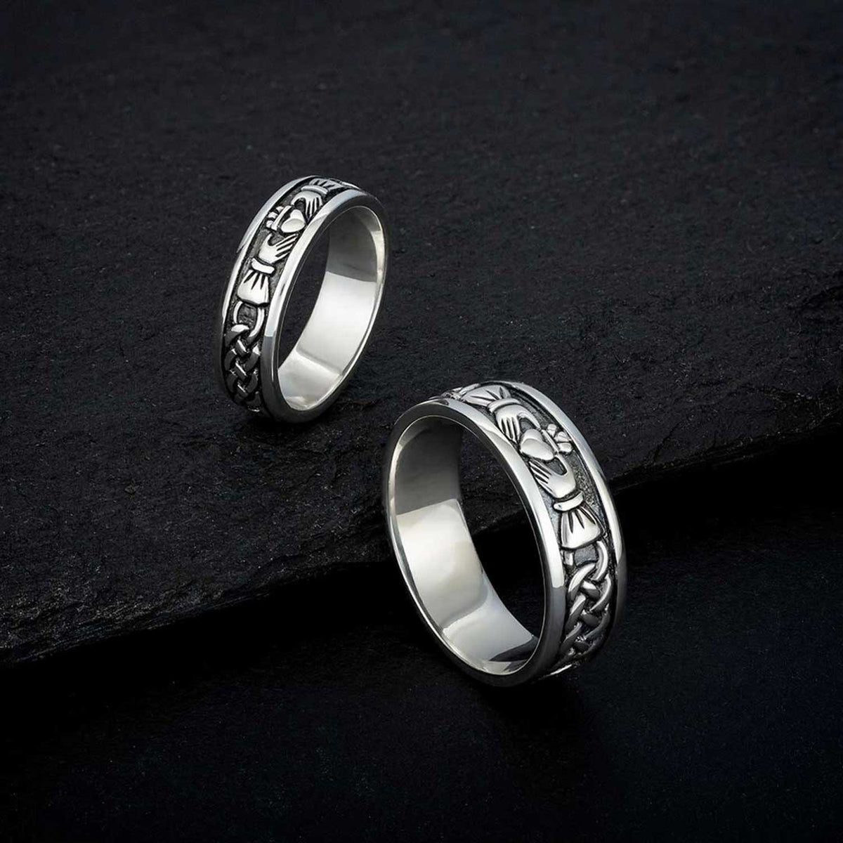 Solvar Gent's Oxidised Claddagh Band, Silver