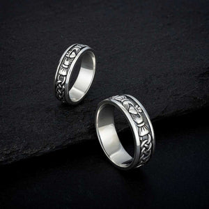 Solvar Gent's Oxidised Claddagh Band, Silver