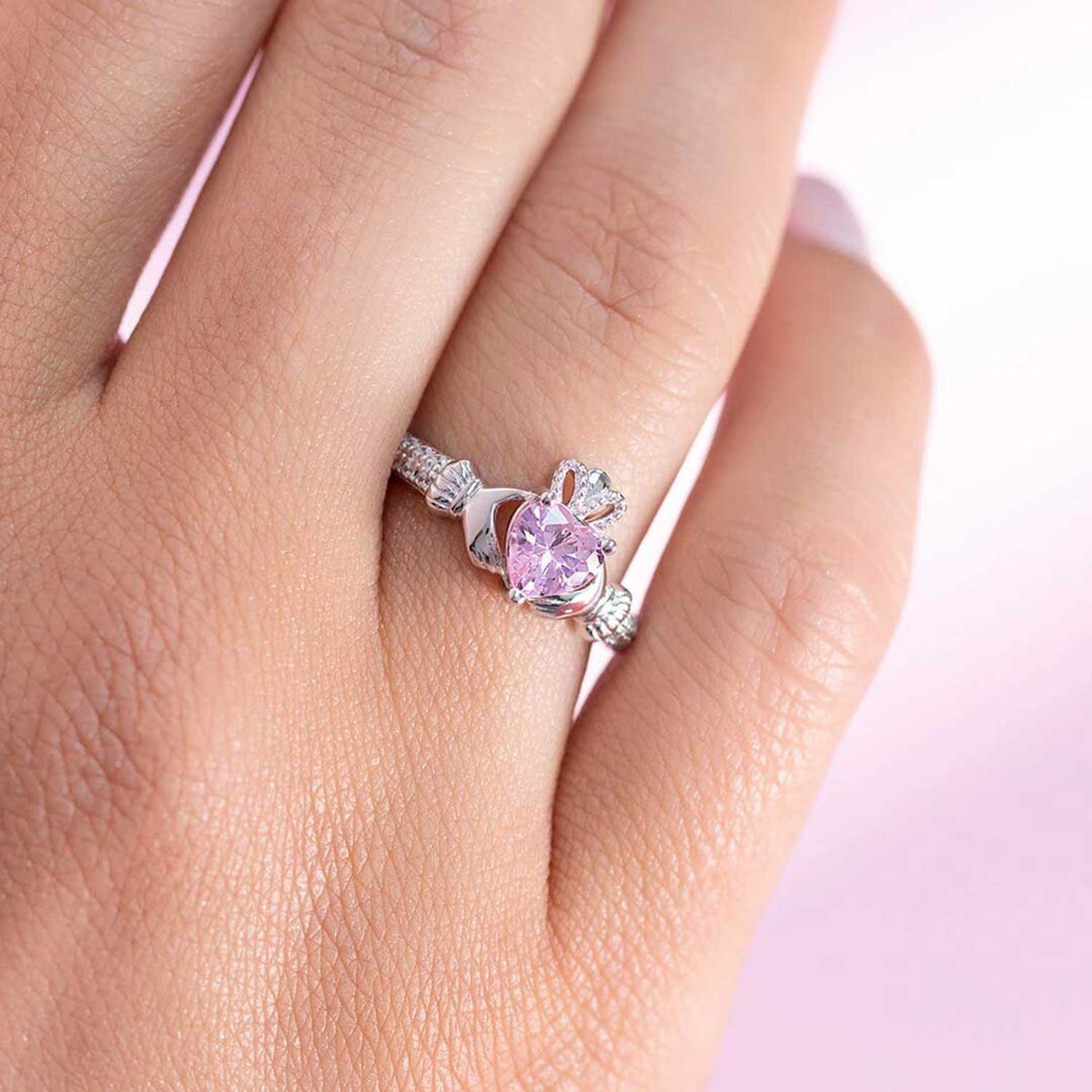 Solvar October Birthstone Claddagh Ring, Silver