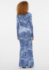SOMETHINGNEW Denny Denim Print Mesh Maxi Dress, Blue