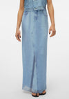 SOMETHINGNEW Denise Denim Print Mesh Maxi Skirt, Light Blue