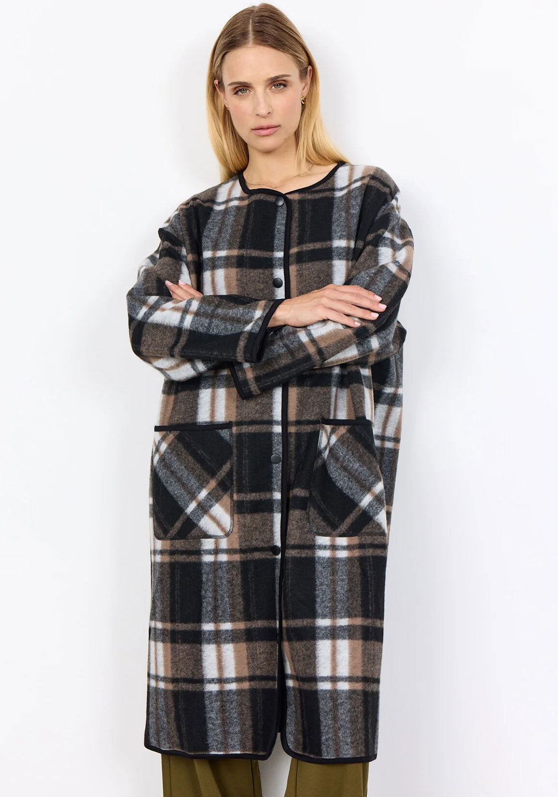 Soyaconcept Check Long Jacket, Black