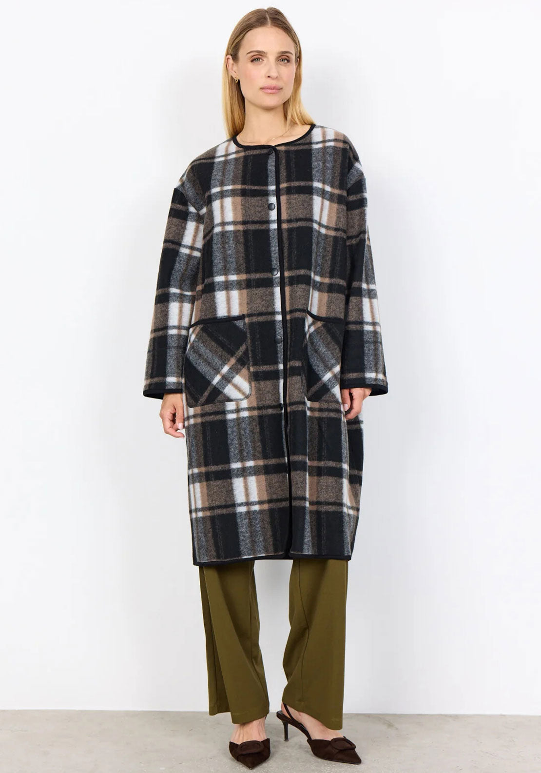 Soyaconcept Check Long Jacket, Black