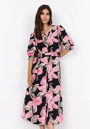 Soyaconcept Caralina V-Neck Floral Print Dress, Pink