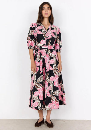 Soyaconcept Caralina V-Neck Floral Print Dress, Pink
