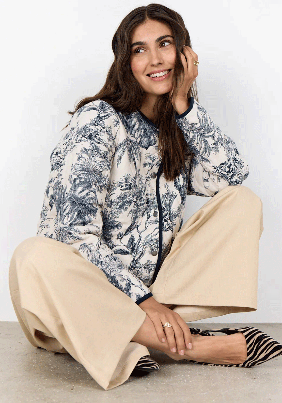 Soyaconcept Carli Floral Quilted Jacket, Navy and Cream
