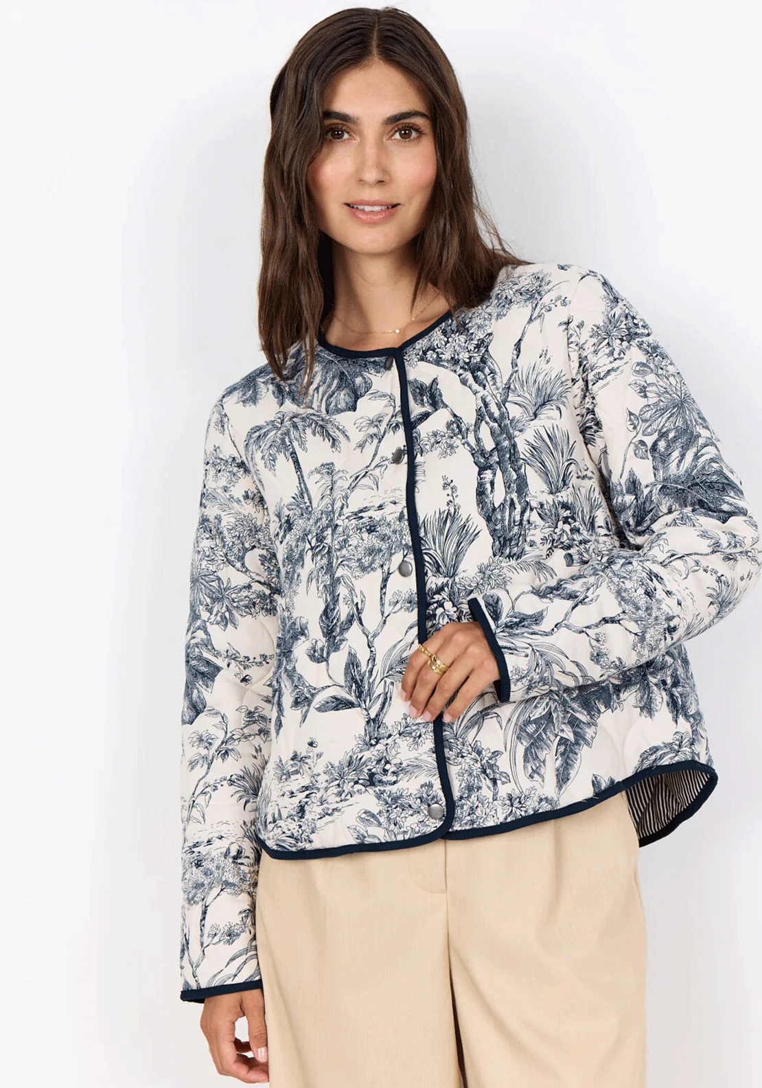 Soyaconcept Carli Floral Quilted Jacket, Navy and Cream